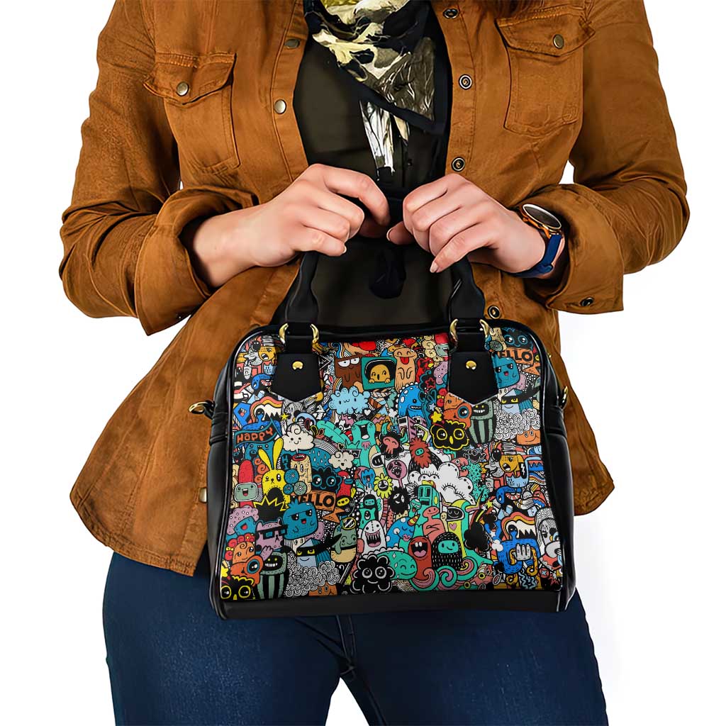 Happy Doodle Monsters Sticker Bomb Shoulder Handbag Funny Graffiti Style Cartoon