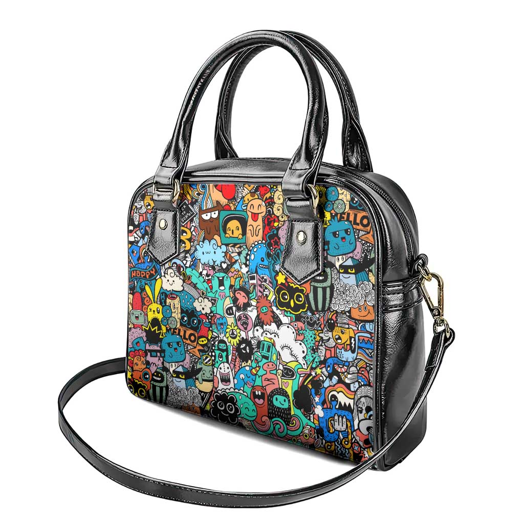 Happy Doodle Monsters Sticker Bomb Shoulder Handbag Funny Graffiti Style Cartoon