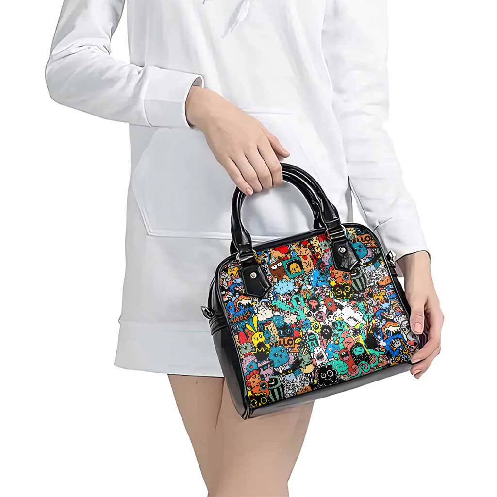 Happy Doodle Monsters Sticker Bomb Shoulder Handbag Funny Graffiti Style Cartoon