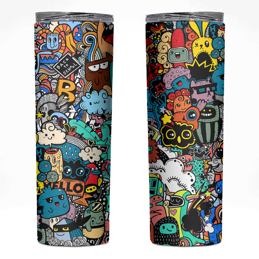 Happy Doodle Monsters Sticker Bomb Skinny Tumbler Funny Graffiti Style Cartoon