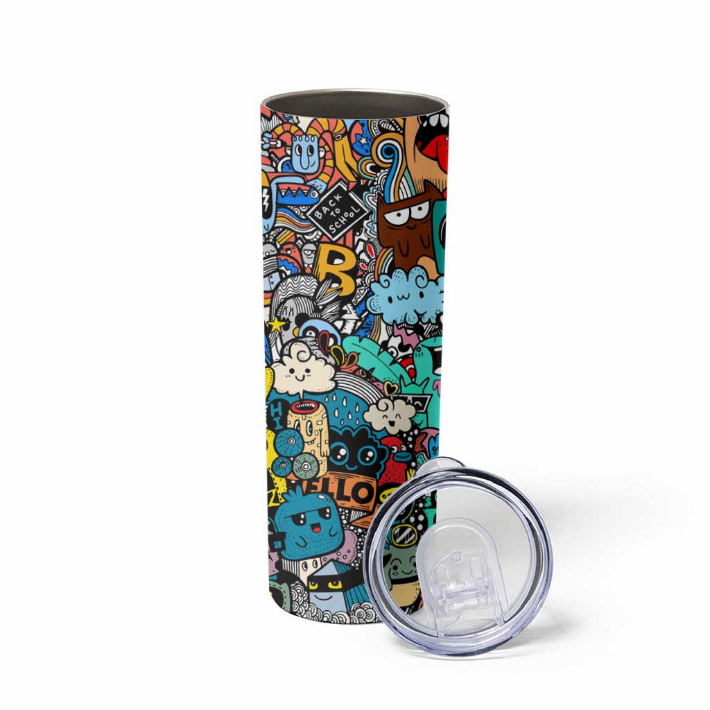 Happy Doodle Monsters Sticker Bomb Skinny Tumbler Funny Graffiti Style Cartoon