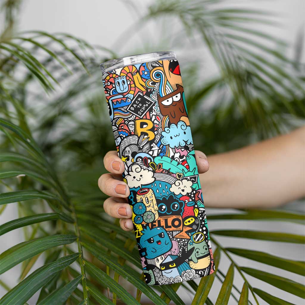 Happy Doodle Monsters Sticker Bomb Skinny Tumbler Funny Graffiti Style Cartoon
