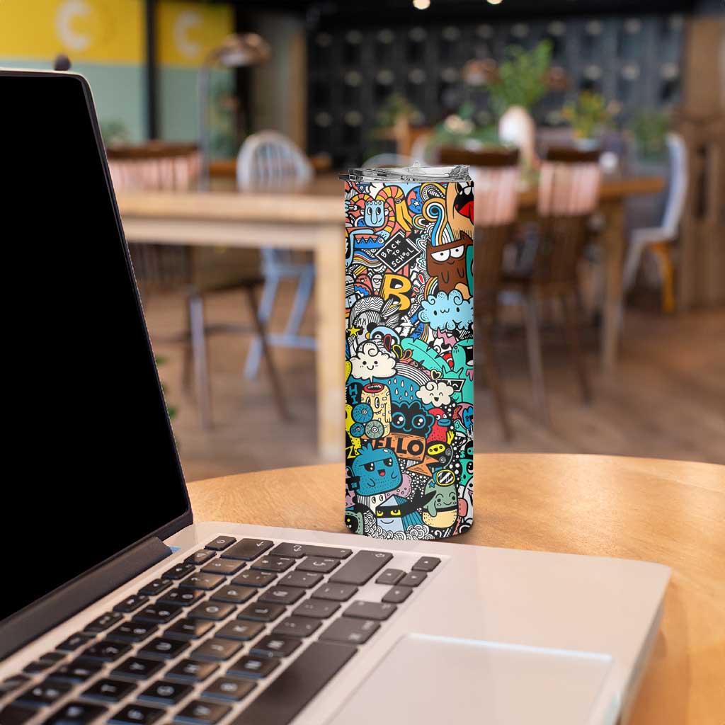Happy Doodle Monsters Sticker Bomb Skinny Tumbler Funny Graffiti Style Cartoon