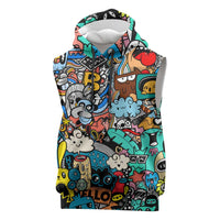 Happy Doodle Monsters Sticker Bomb Sleeveless Hoodie Funny Graffiti Style Cartoon