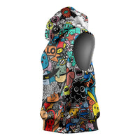 Happy Doodle Monsters Sticker Bomb Sleeveless Hoodie Funny Graffiti Style Cartoon