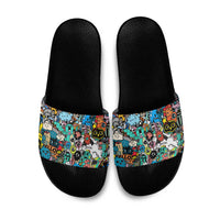 Happy Doodle Monsters Sticker Bomb Slide Sandals Funny Graffiti Style Cartoon