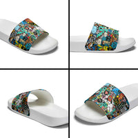 Happy Doodle Monsters Sticker Bomb Slide Sandals Funny Graffiti Style Cartoon