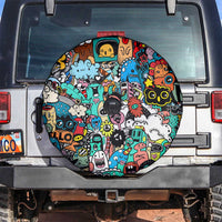 Happy Doodle Monsters Sticker Bomb Spare Tire Cover Funny Graffiti Style Cartoon