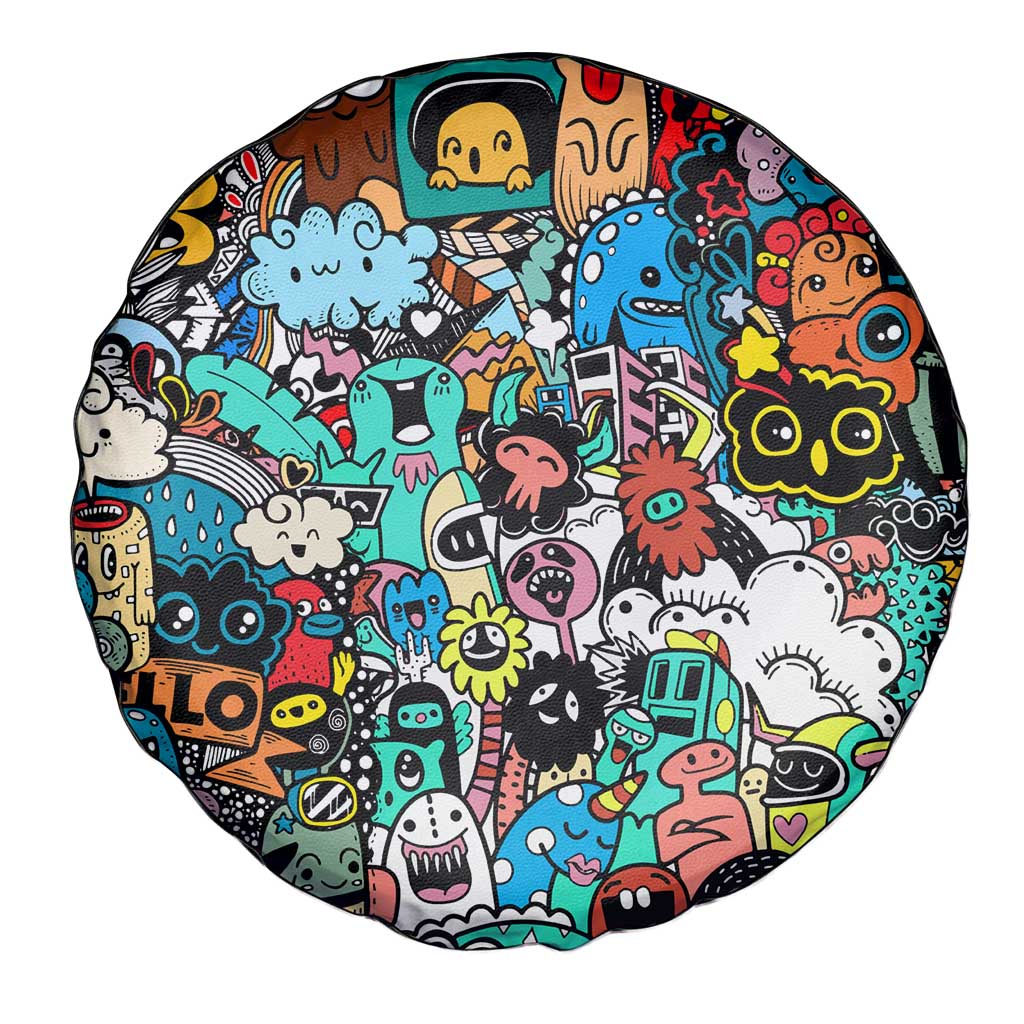 Happy Doodle Monsters Sticker Bomb Spare Tire Cover Funny Graffiti Style Cartoon