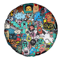 Happy Doodle Monsters Sticker Bomb Spare Tire Cover Funny Graffiti Style Cartoon