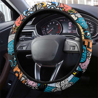 Happy Doodle Monsters Sticker Bomb Steering Wheel Cover Funny Graffiti Style Cartoon