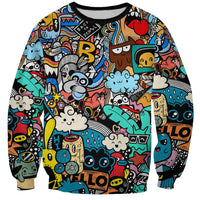Happy Doodle Monsters Sticker Bomb Sweatshirt Funny Graffiti Style Cartoon