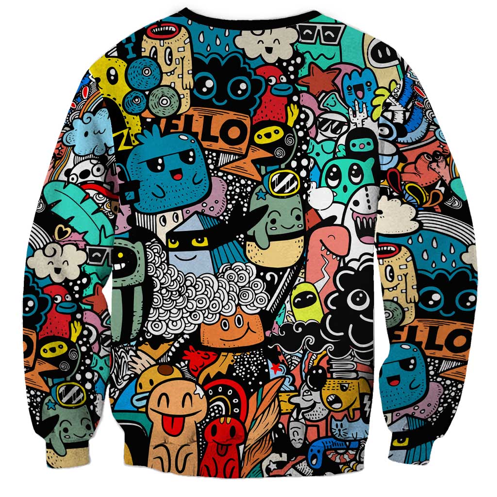 Happy Doodle Monsters Sticker Bomb Sweatshirt Funny Graffiti Style Cartoon
