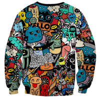Happy Doodle Monsters Sticker Bomb Sweatshirt Funny Graffiti Style Cartoon