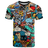 Happy Doodle Monsters Sticker Bomb T Shirt Funny Graffiti Style Cartoon
