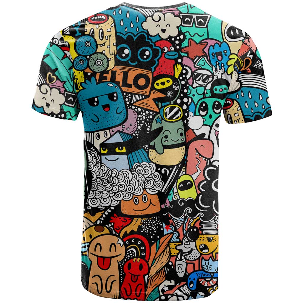 Happy Doodle Monsters Sticker Bomb T Shirt Funny Graffiti Style Cartoon