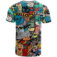 Happy Doodle Monsters Sticker Bomb T Shirt Funny Graffiti Style Cartoon