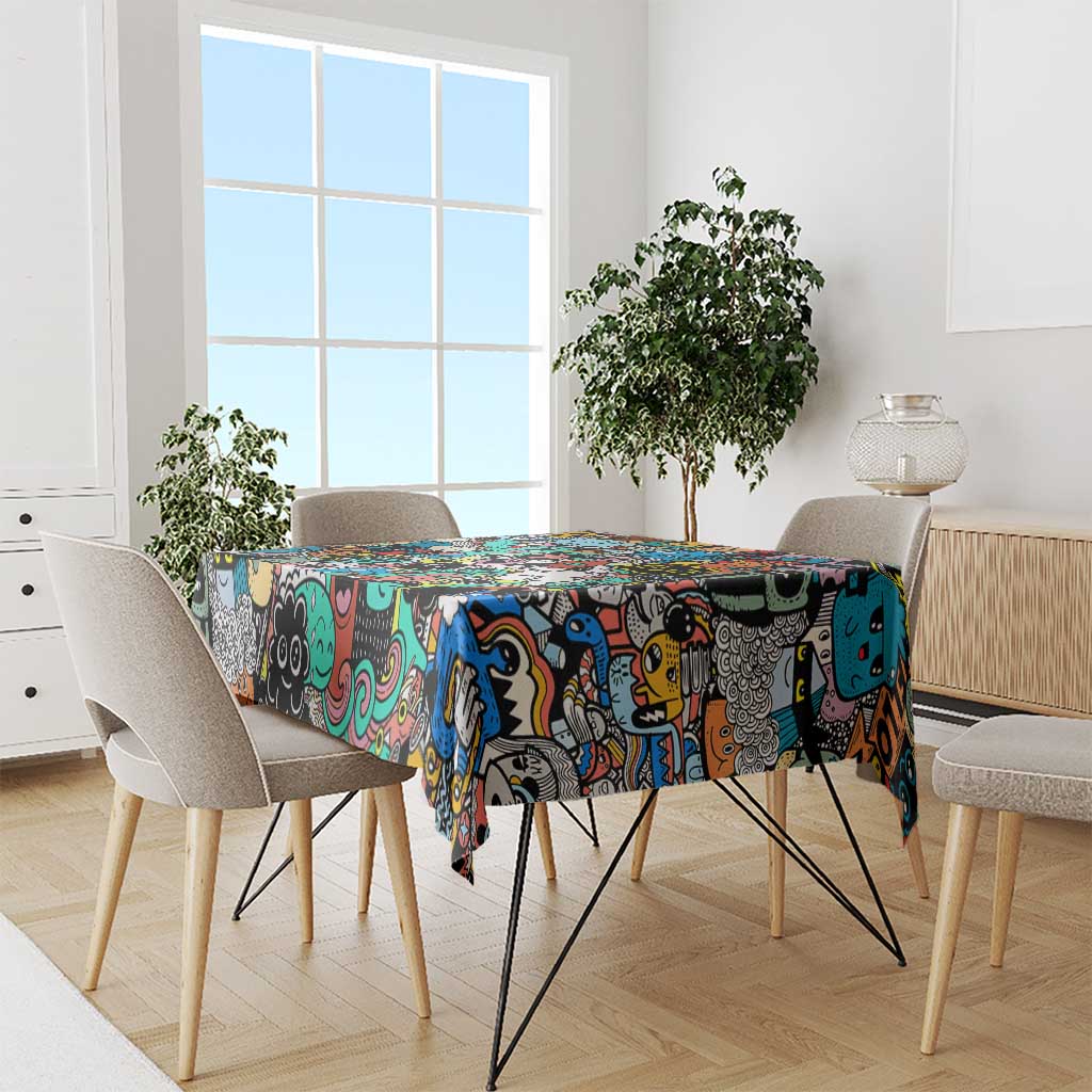 Happy Doodle Monsters Sticker Bomb Tablecloth Funny Graffiti Style Cartoon