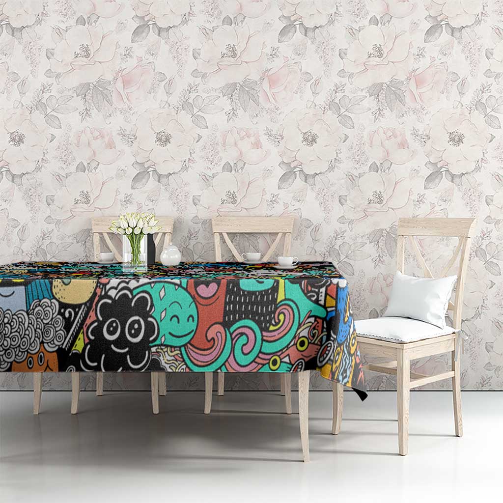 Happy Doodle Monsters Sticker Bomb Tablecloth Funny Graffiti Style Cartoon