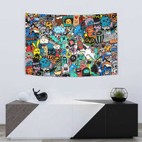 Happy Doodle Monsters Sticker Bomb Tapestry Funny Graffiti Style Cartoon
