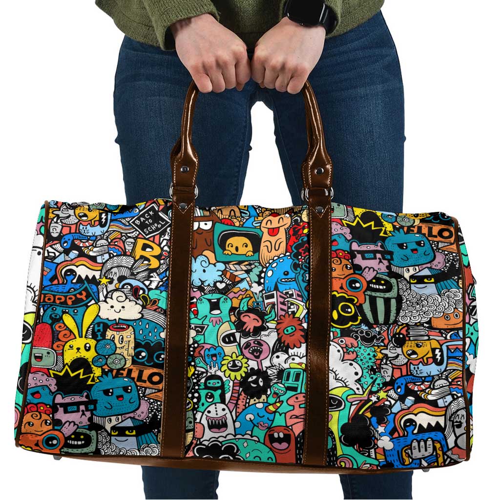 Happy Doodle Monsters Sticker Bomb Travel Bag Funny Graffiti Style Cartoon