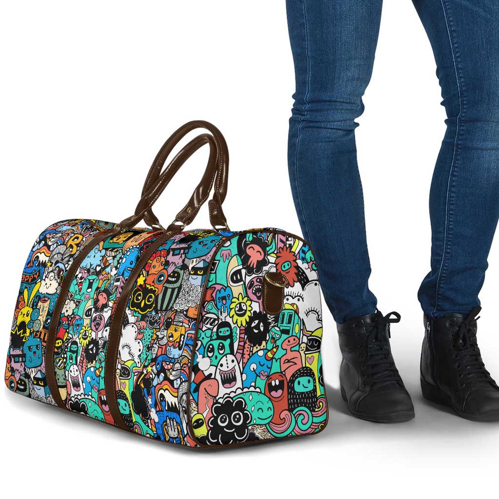 Happy Doodle Monsters Sticker Bomb Travel Bag Funny Graffiti Style Cartoon