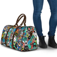 Happy Doodle Monsters Sticker Bomb Travel Bag Funny Graffiti Style Cartoon