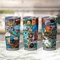 Happy Doodle Monsters Sticker Bomb Tumbler Cup Funny Graffiti Style Cartoon