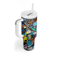 Happy Doodle Monsters Sticker Bomb Tumbler With Handle Funny Graffiti Style Cartoon