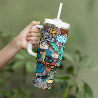 Happy Doodle Monsters Sticker Bomb Tumbler With Handle Funny Graffiti Style Cartoon