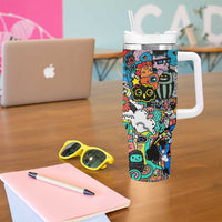 Happy Doodle Monsters Sticker Bomb Tumbler With Handle Funny Graffiti Style Cartoon