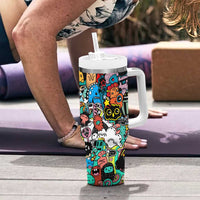 Happy Doodle Monsters Sticker Bomb Tumbler With Handle Funny Graffiti Style Cartoon