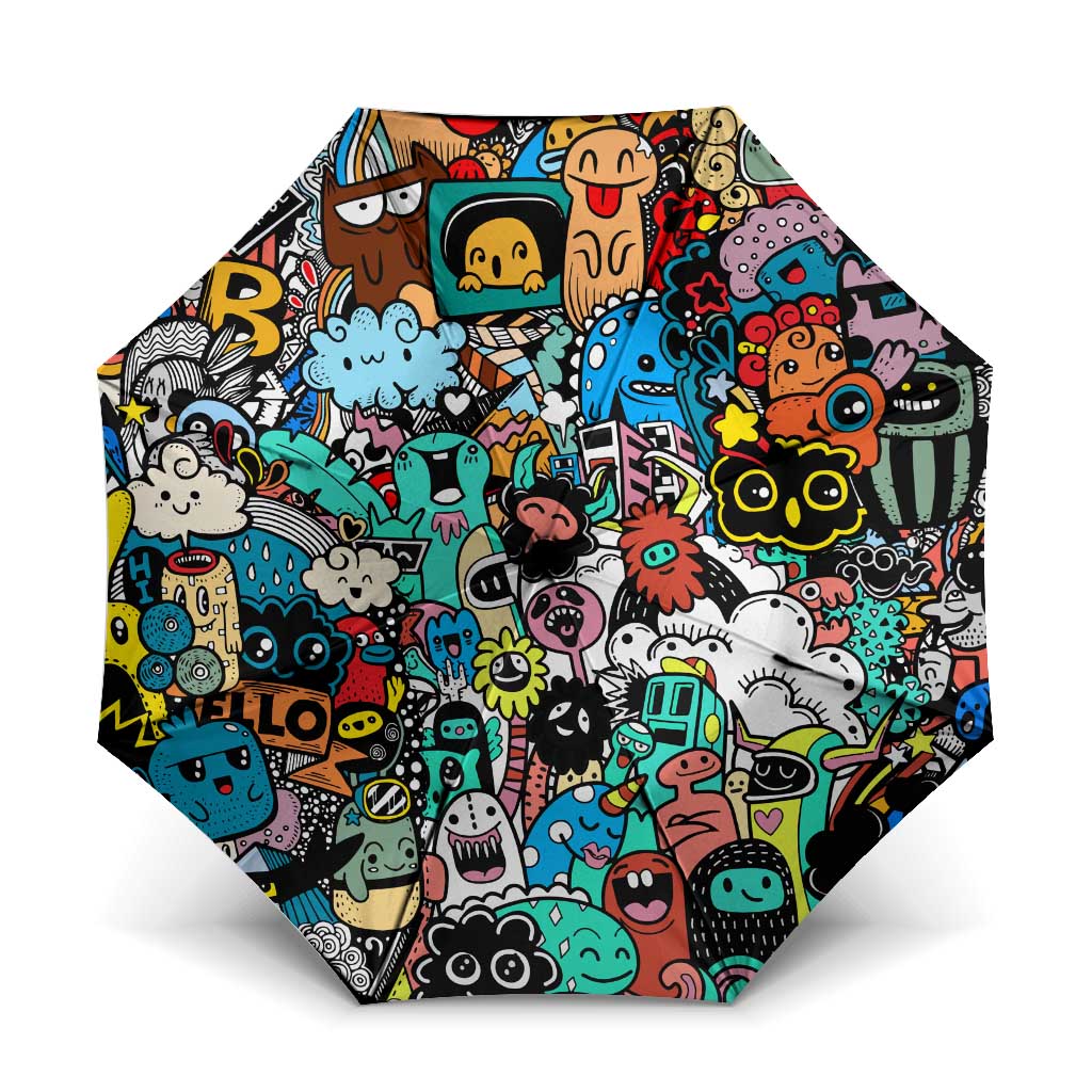 Happy Doodle Monsters Sticker Bomb Umbrella Funny Graffiti Style Cartoon
