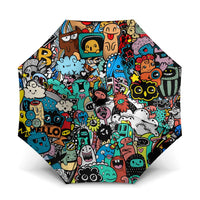 Happy Doodle Monsters Sticker Bomb Umbrella Funny Graffiti Style Cartoon