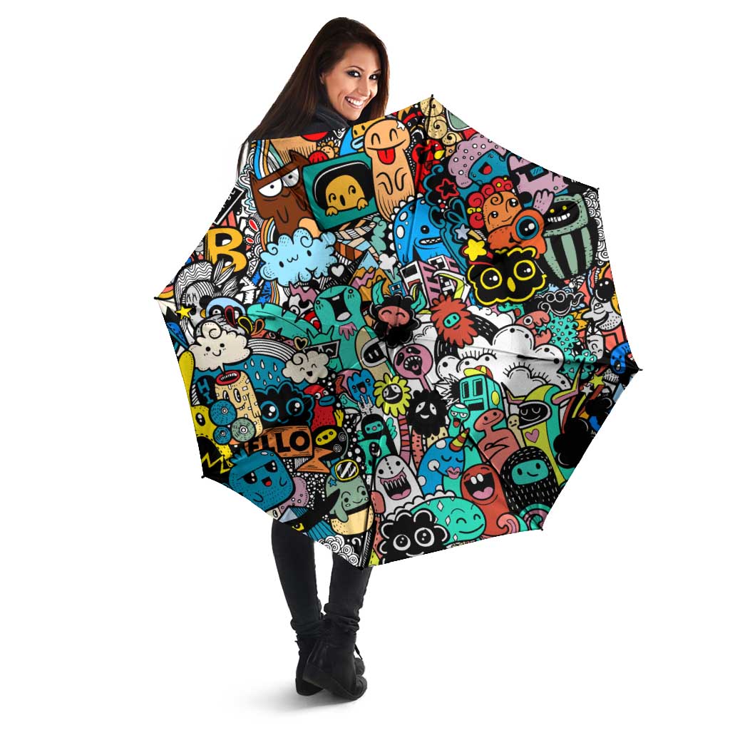 Happy Doodle Monsters Sticker Bomb Umbrella Funny Graffiti Style Cartoon