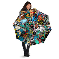 Happy Doodle Monsters Sticker Bomb Umbrella Funny Graffiti Style Cartoon