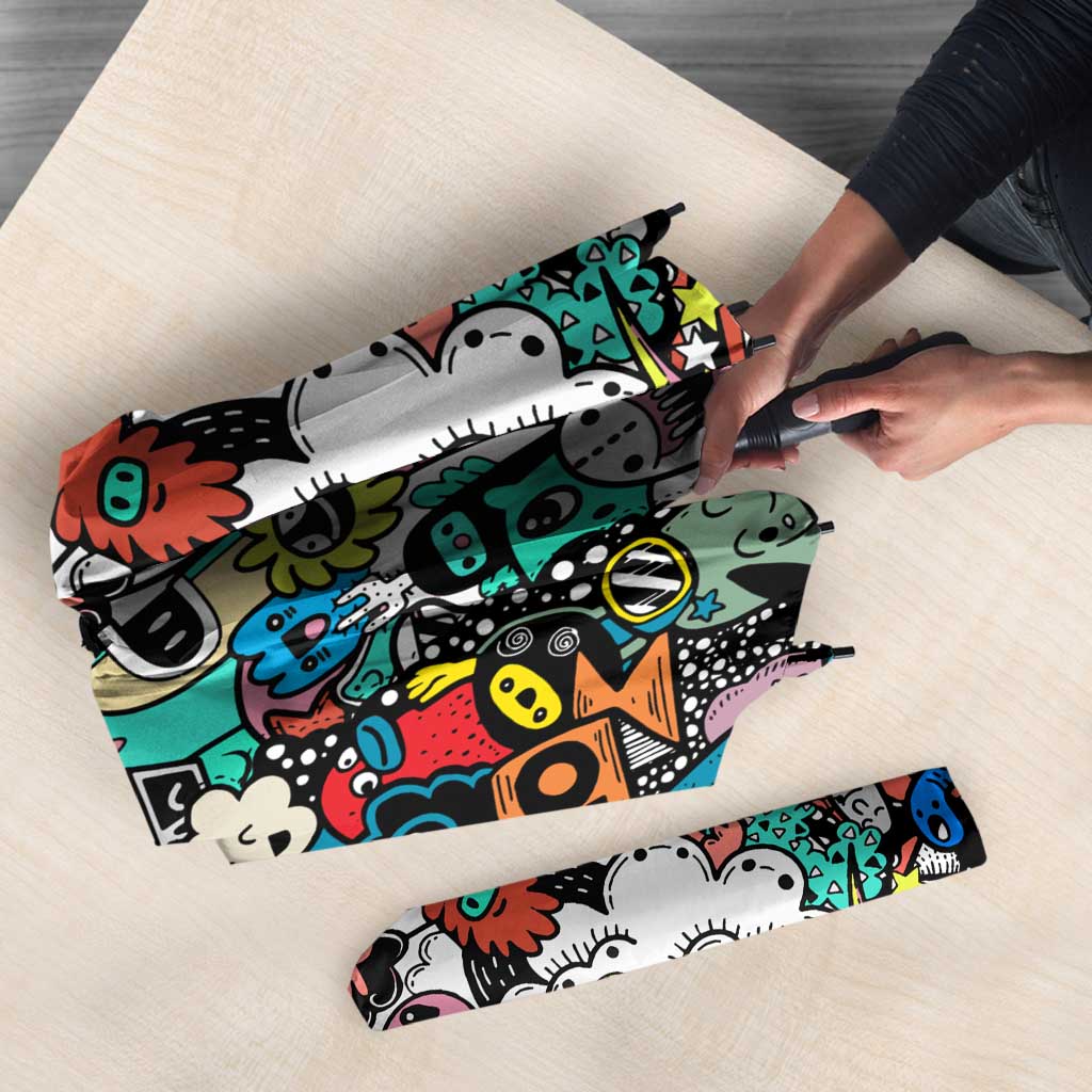 Happy Doodle Monsters Sticker Bomb Umbrella Funny Graffiti Style Cartoon