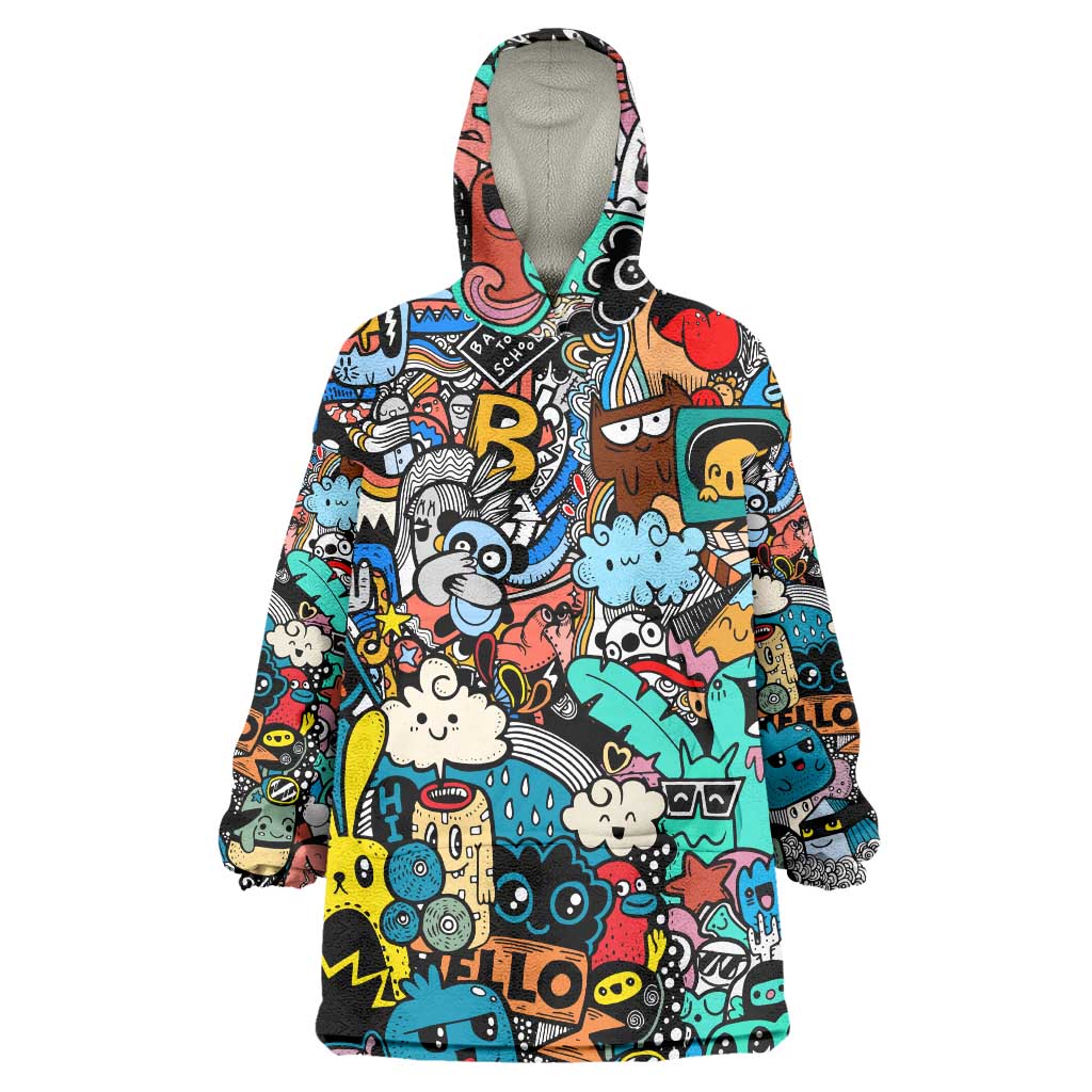 Happy Doodle Monsters Sticker Bomb Wearable Blanket Hoodie Funny Graffiti Style Cartoon