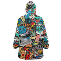 Happy Doodle Monsters Sticker Bomb Wearable Blanket Hoodie Funny Graffiti Style Cartoon