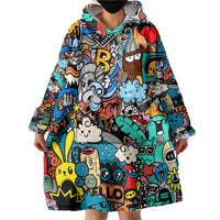 Happy Doodle Monsters Sticker Bomb Wearable Blanket Hoodie Funny Graffiti Style Cartoon