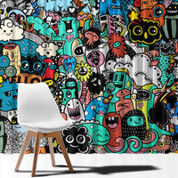 Happy Doodle Monsters Sticker Bomb Window Curtain Funny Graffiti Style Cartoon
