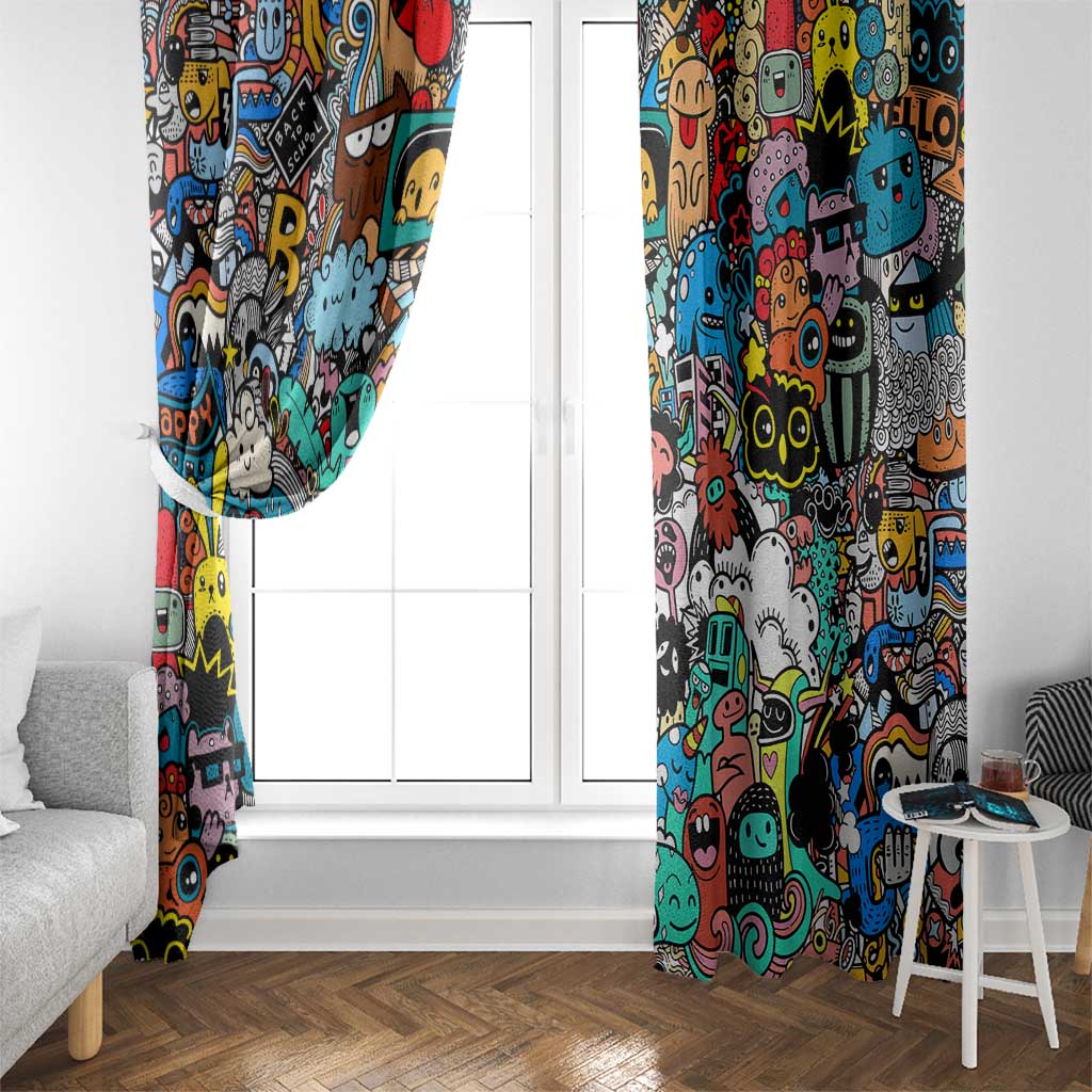 Happy Doodle Monsters Sticker Bomb Window Curtain Funny Graffiti Style Cartoon