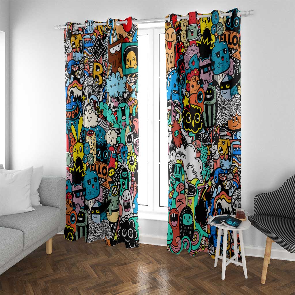 Happy Doodle Monsters Sticker Bomb Window Curtain Funny Graffiti Style Cartoon