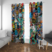 Happy Doodle Monsters Sticker Bomb Window Curtain Funny Graffiti Style Cartoon