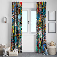 Happy Doodle Monsters Sticker Bomb Window Curtain Funny Graffiti Style Cartoon