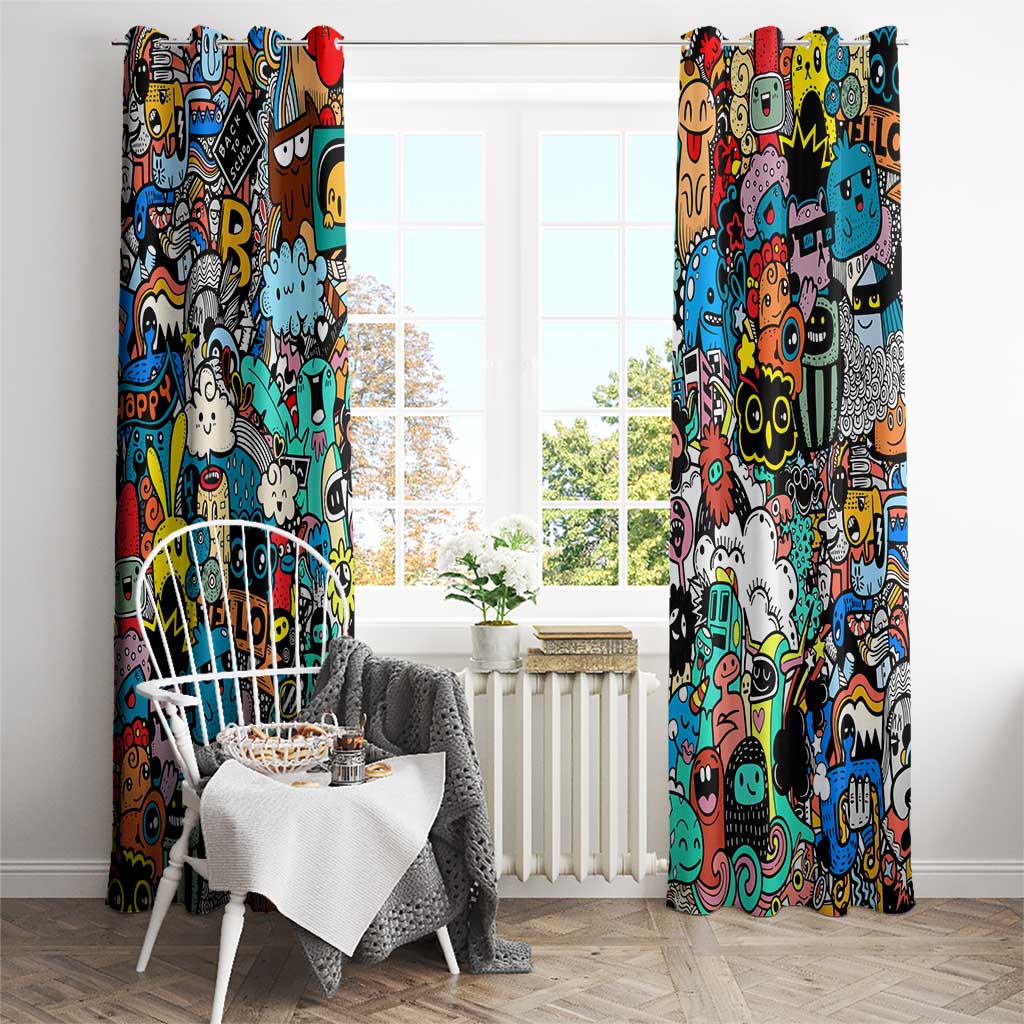 Happy Doodle Monsters Sticker Bomb Window Curtain Funny Graffiti Style Cartoon