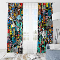Happy Doodle Monsters Sticker Bomb Window Curtain Funny Graffiti Style Cartoon