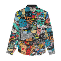 Happy Doodle Monsters Sticker Bomb Women Casual Shirt Funny Graffiti Style Cartoon