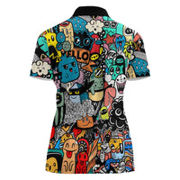 Happy Doodle Monsters Sticker Bomb Women Polo Shirt Funny Graffiti Style Cartoon