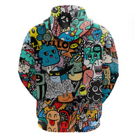 Happy Doodle Monsters Sticker Bomb Zip Hoodie Funny Graffiti Style Cartoon